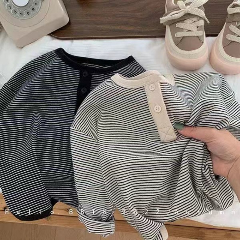 Baby Clothing Korea - Camiseta listrada de manga comprida infantil,