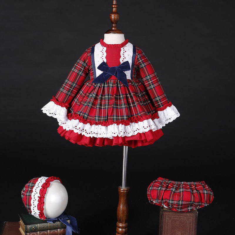 Baby Clothing Discount - Vestido de Princesa Vintage Xadrez Vermelho