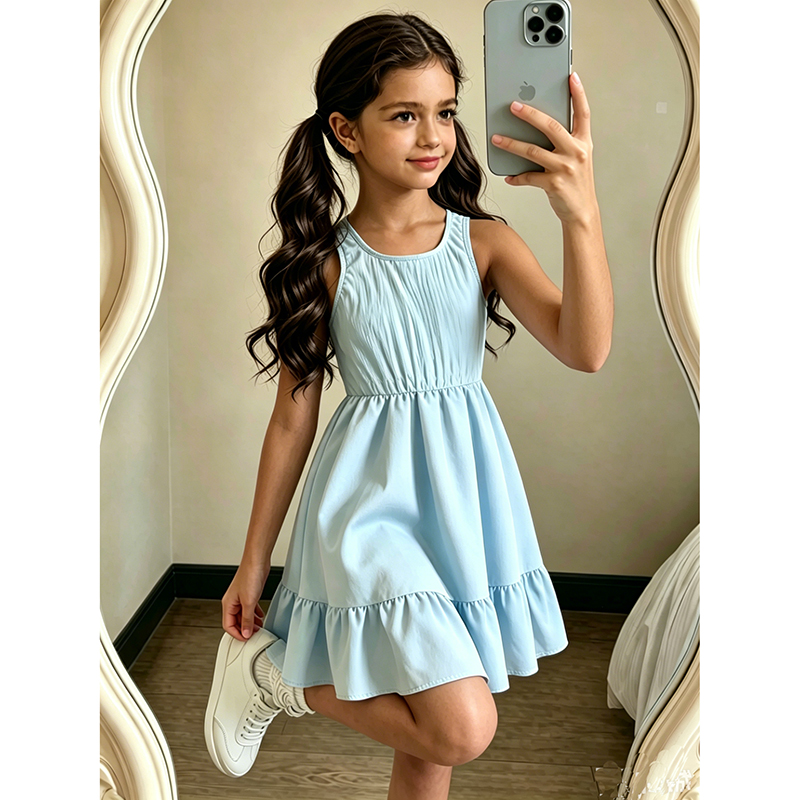 Baby Clothing Korea - Vestido A-line Sem Mangas em Azul